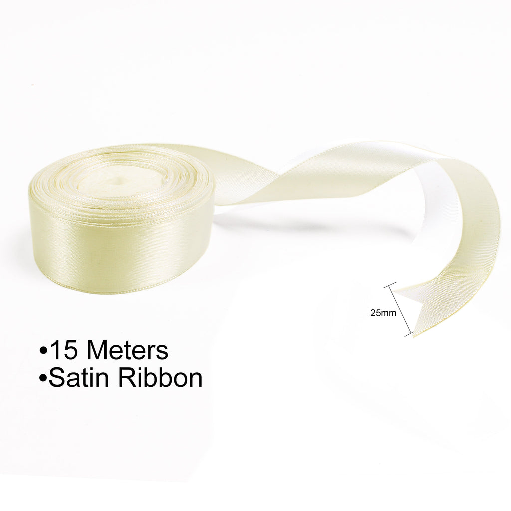 Satin Ribbons - 25mm Width - Cream - 15mtr