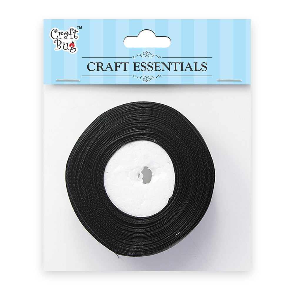Satin Ribbons - 25mm Width - Black - 15mtr