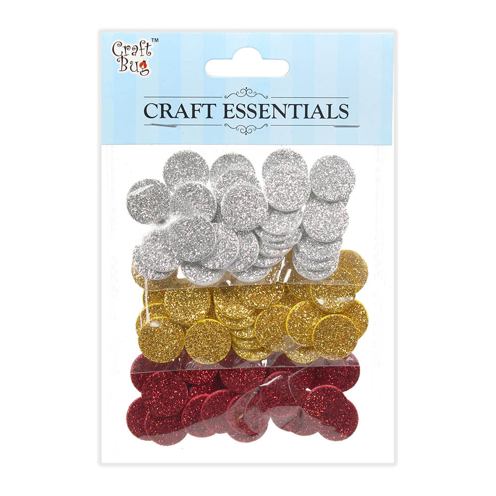 Glitter Foam Dots Self Adhesive White/Yellow/Red 90 pcs