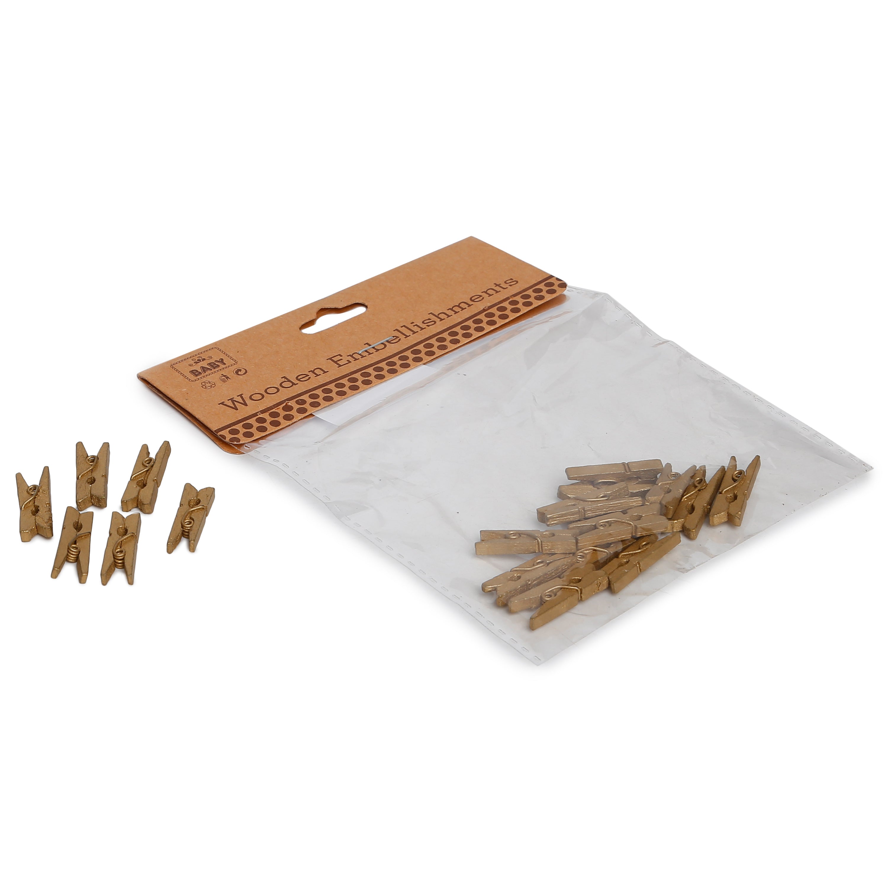 Wooden Pegs - Gold, 2.5cm, 20Pc