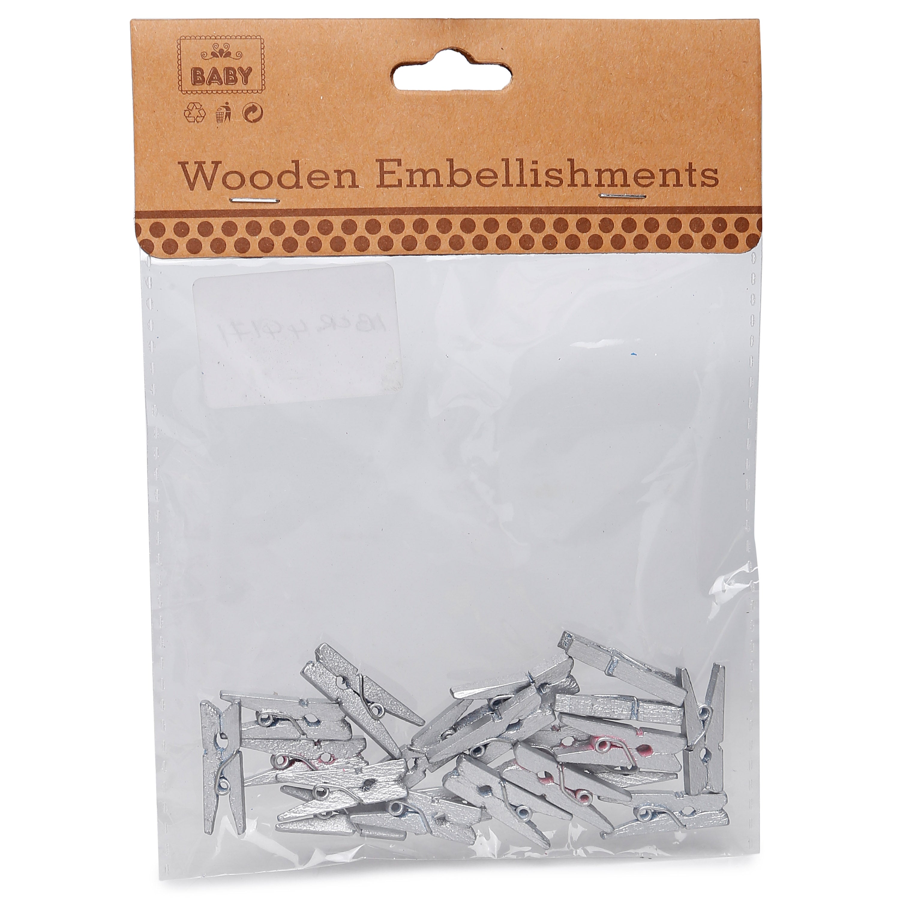 Wooden Pegs - Silver, 2.5cm, 20Pc