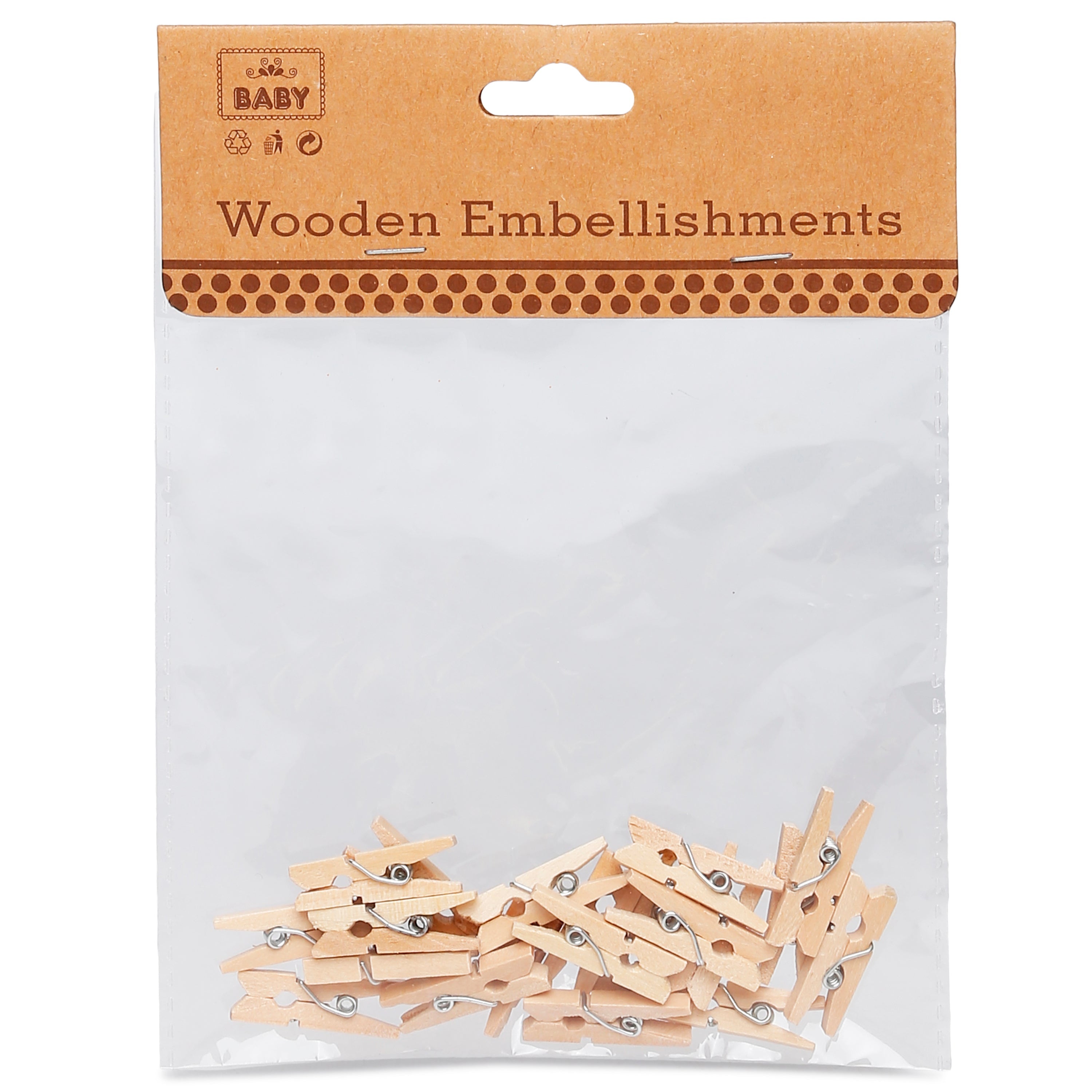Wooden Pegs - Natural, 2.5cm, 20Pc