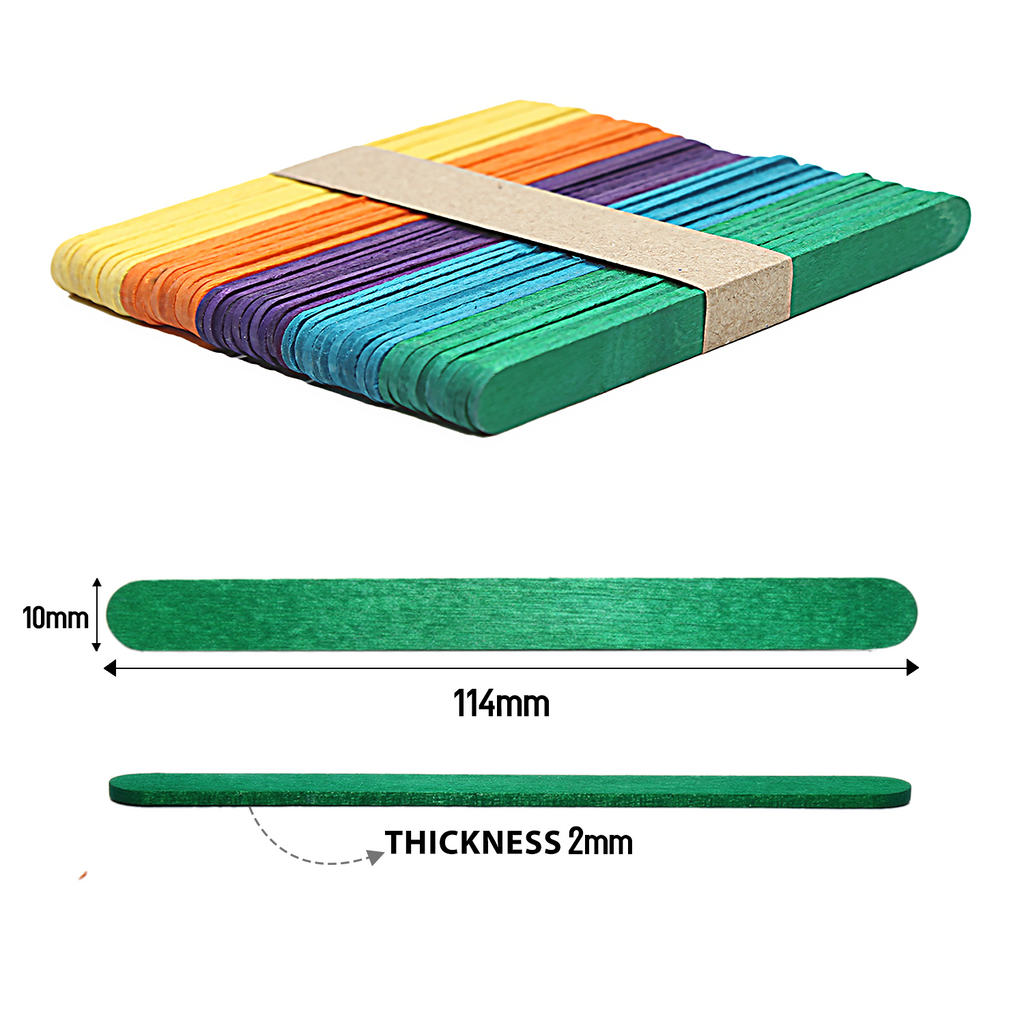 Ice Cream Sticks Coloured 114 X 10 X 2mm 50pc With 30Ml Glue