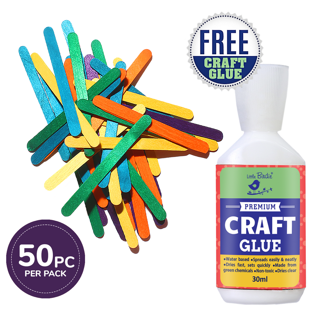 Ice Cream Sticks Coloured 114 X 10 X 2mm 50pc With 30Ml Glue