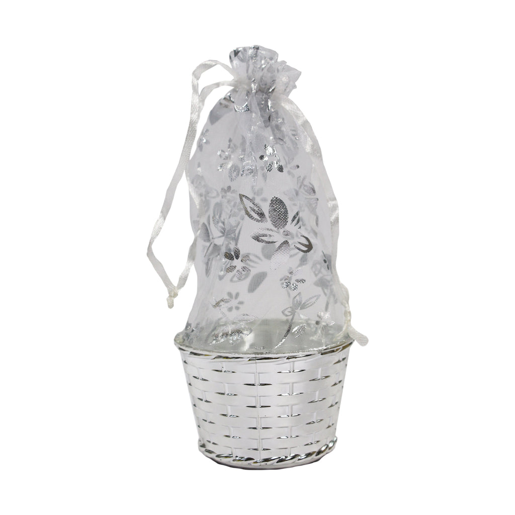 Organza Gift Bag- Basket, Silver, 1Pc