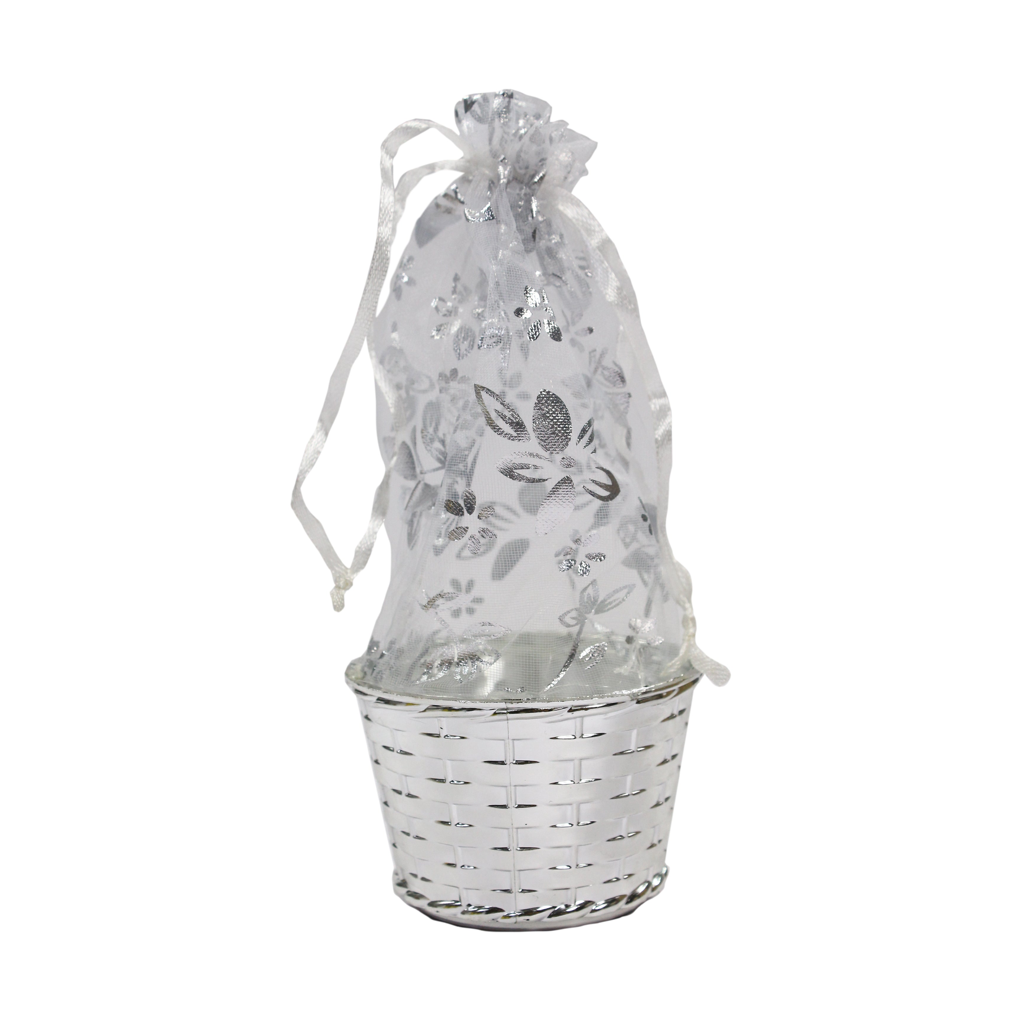 Organza Gift Bag- Basket, Silver, 1Pc