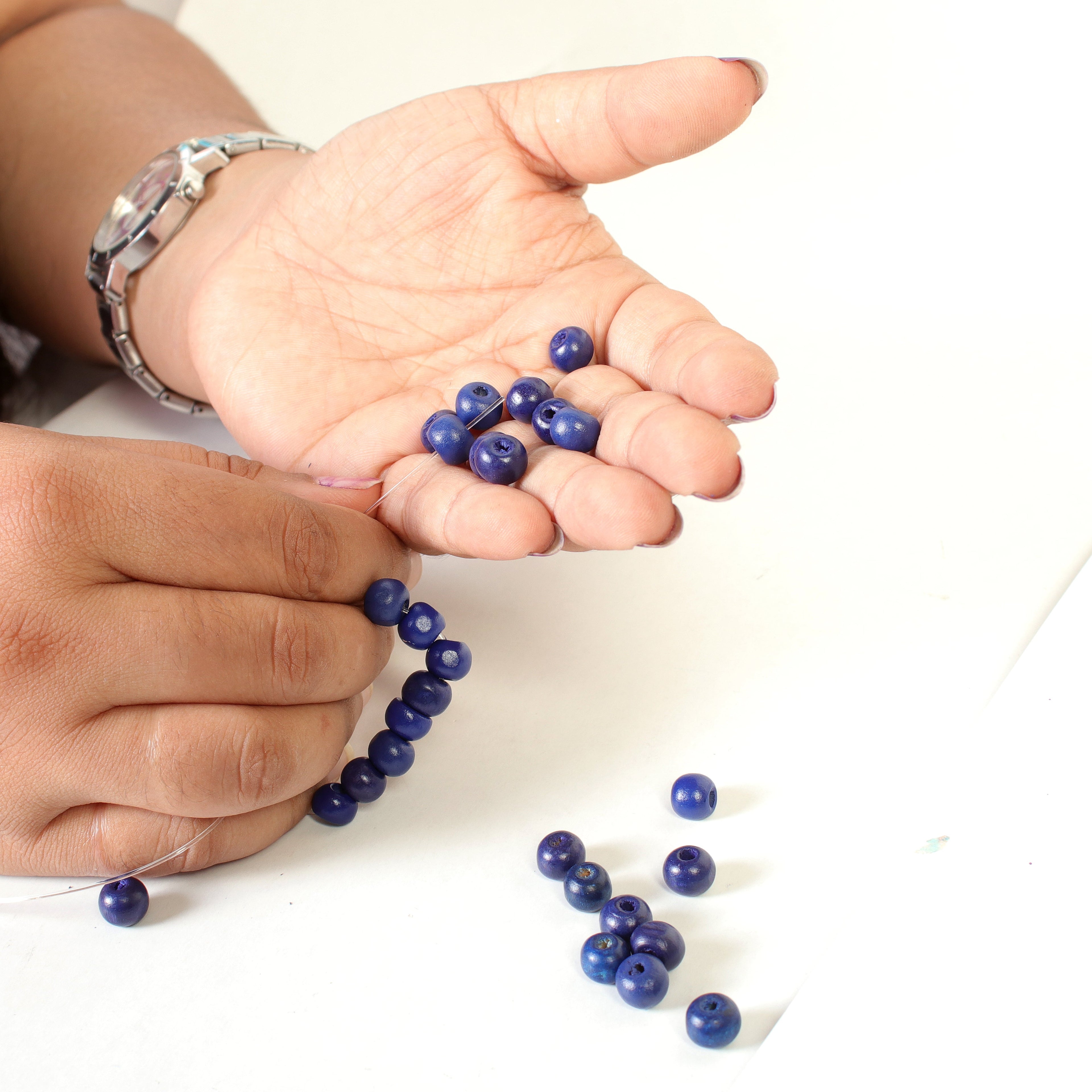Wooden Beads 8Mm Blue 12G Ib