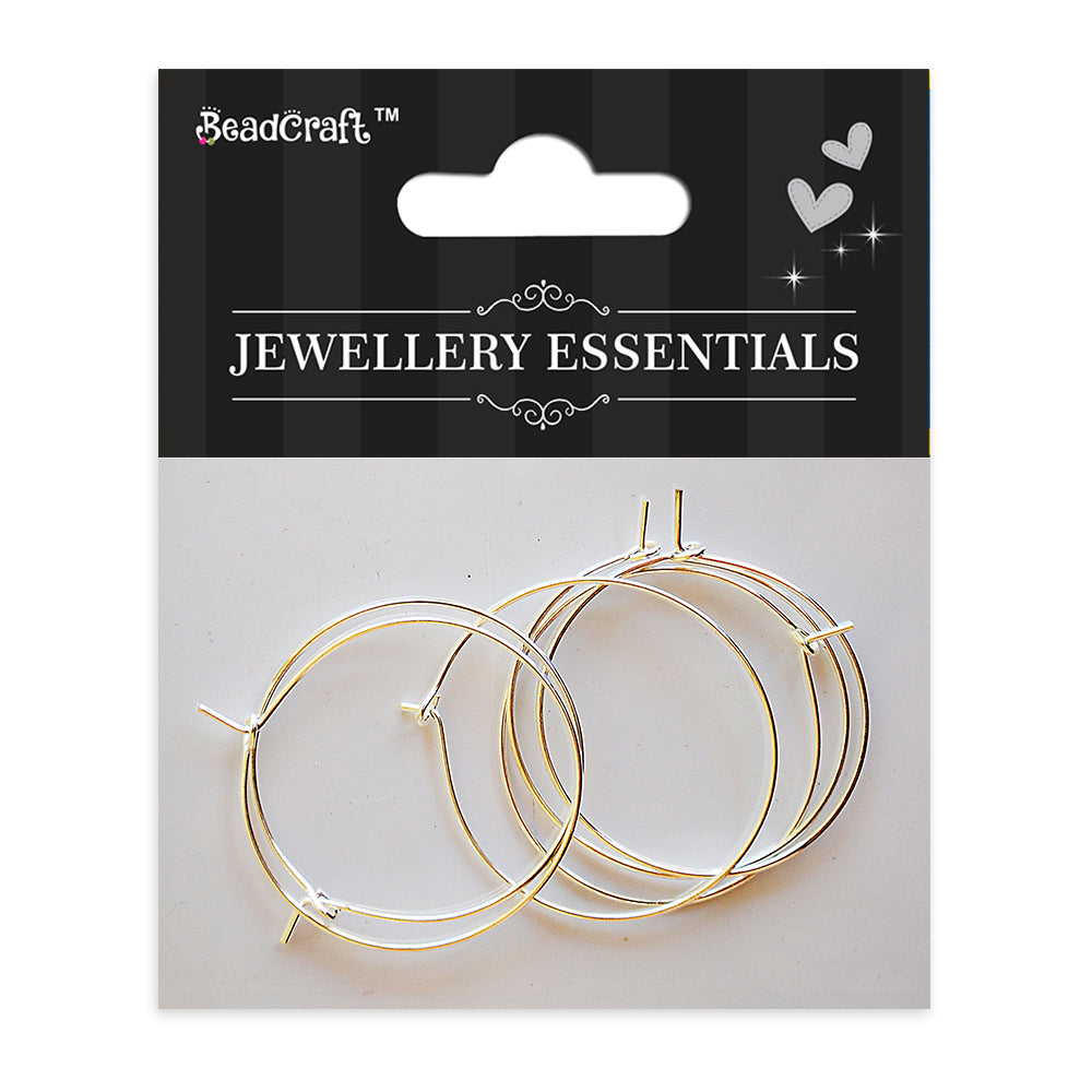 Findings Ear Hoops Round 2cm Dia Silver 6pcs