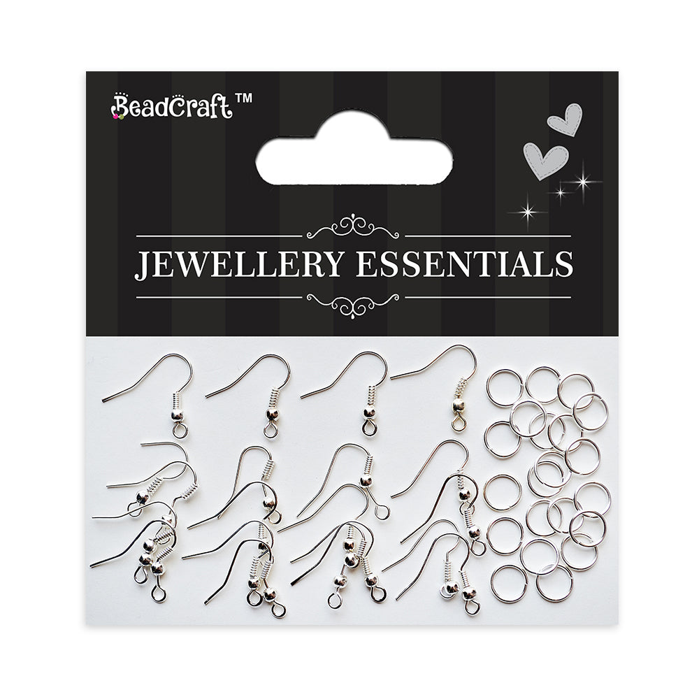 Findings Earwire Hooks & Jumprings 8Mm Silver 40Pcs