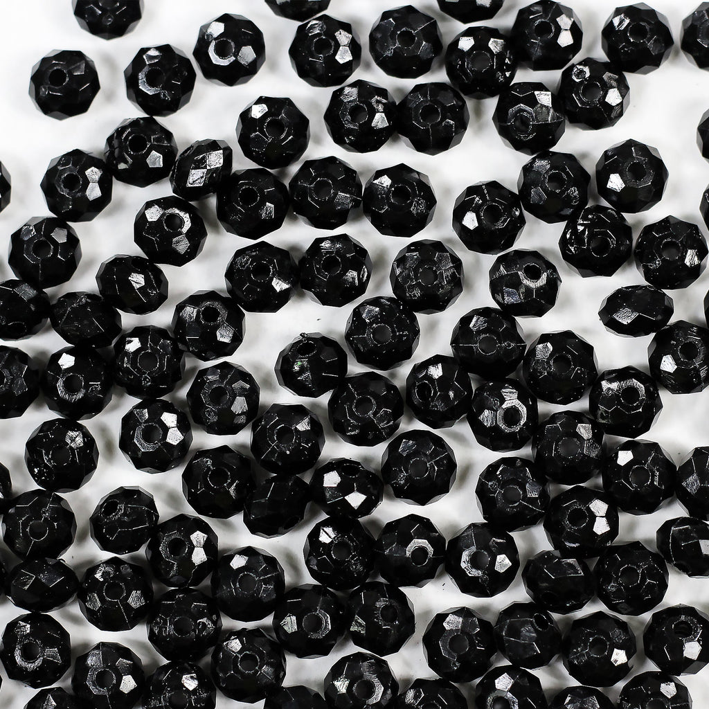 Beads Glossy Black Faceted Small Round 8Mm X 5Mm 30G Pb Ib