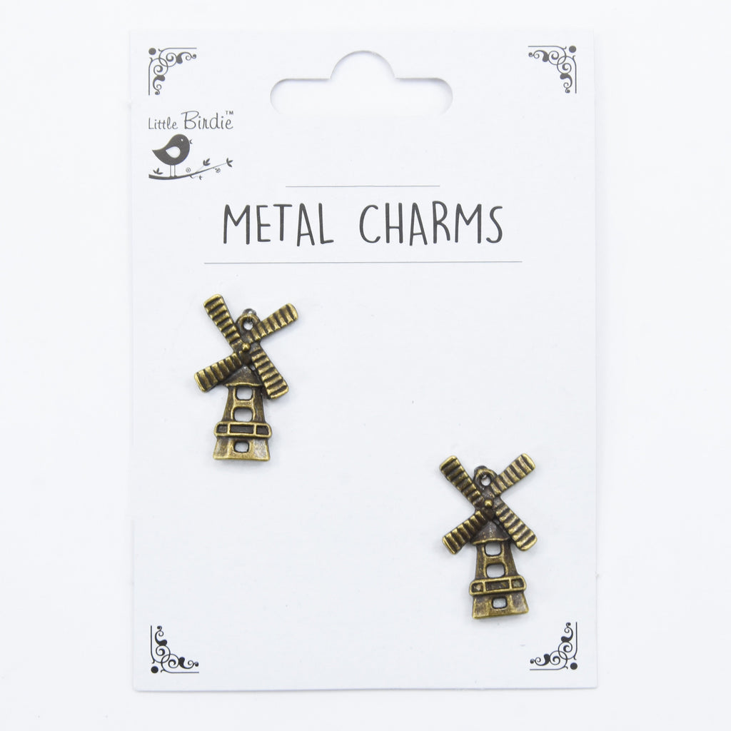 Metal Charms Windmills 2Pcs Pbci Ib