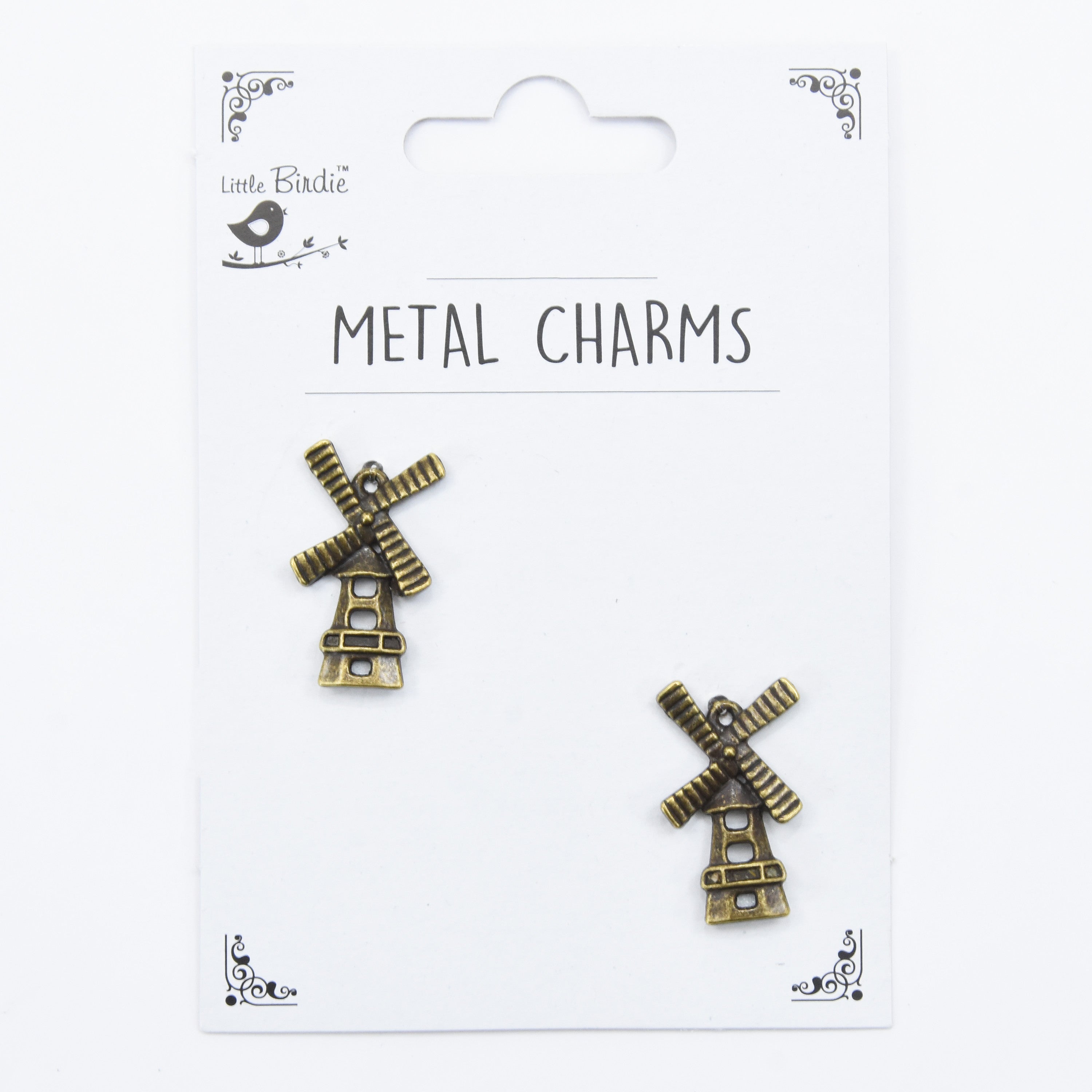 Metal Charms Windmills 2Pcs Pbci Ib