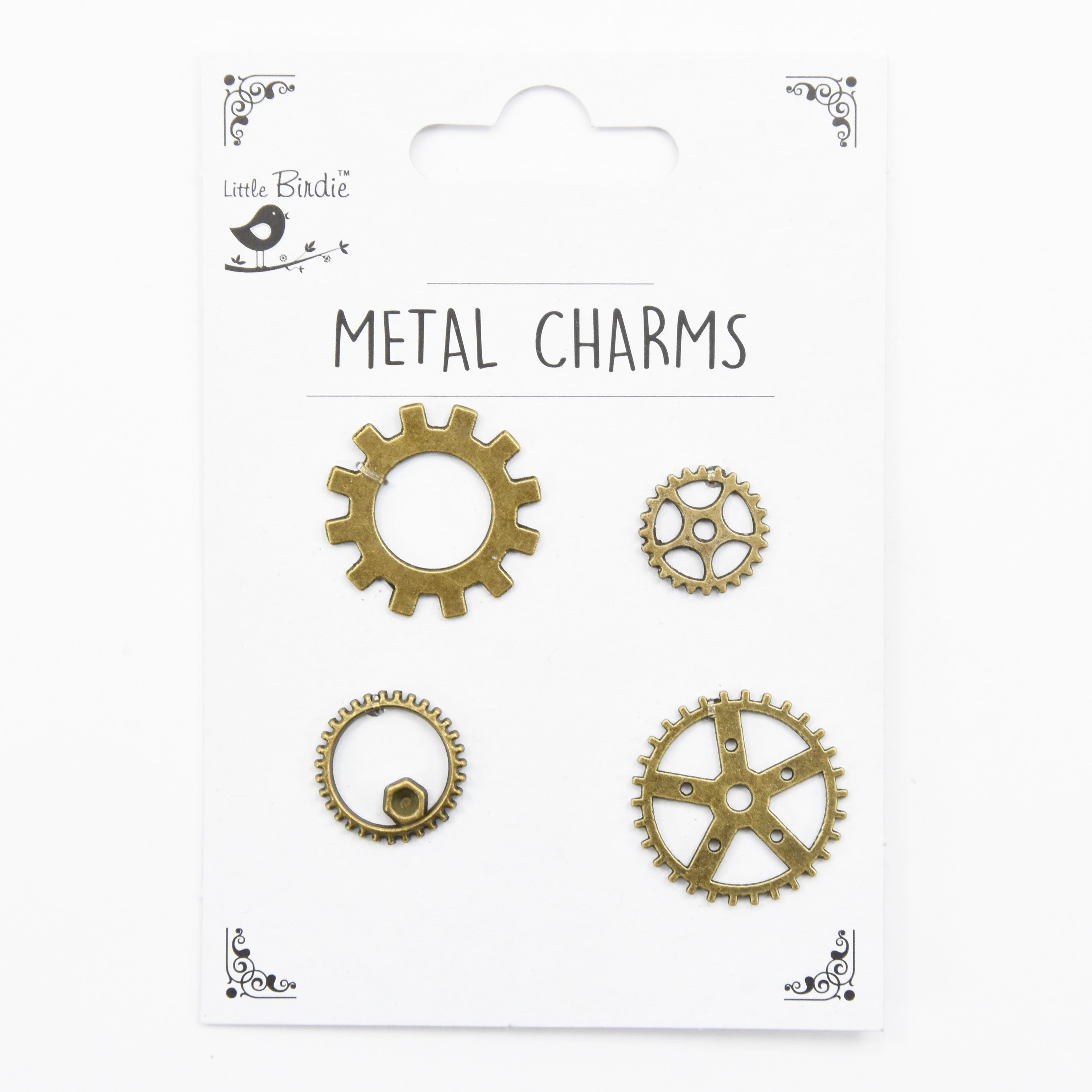 Metal Charms Cog Collection 4Pcs Pbci Ib