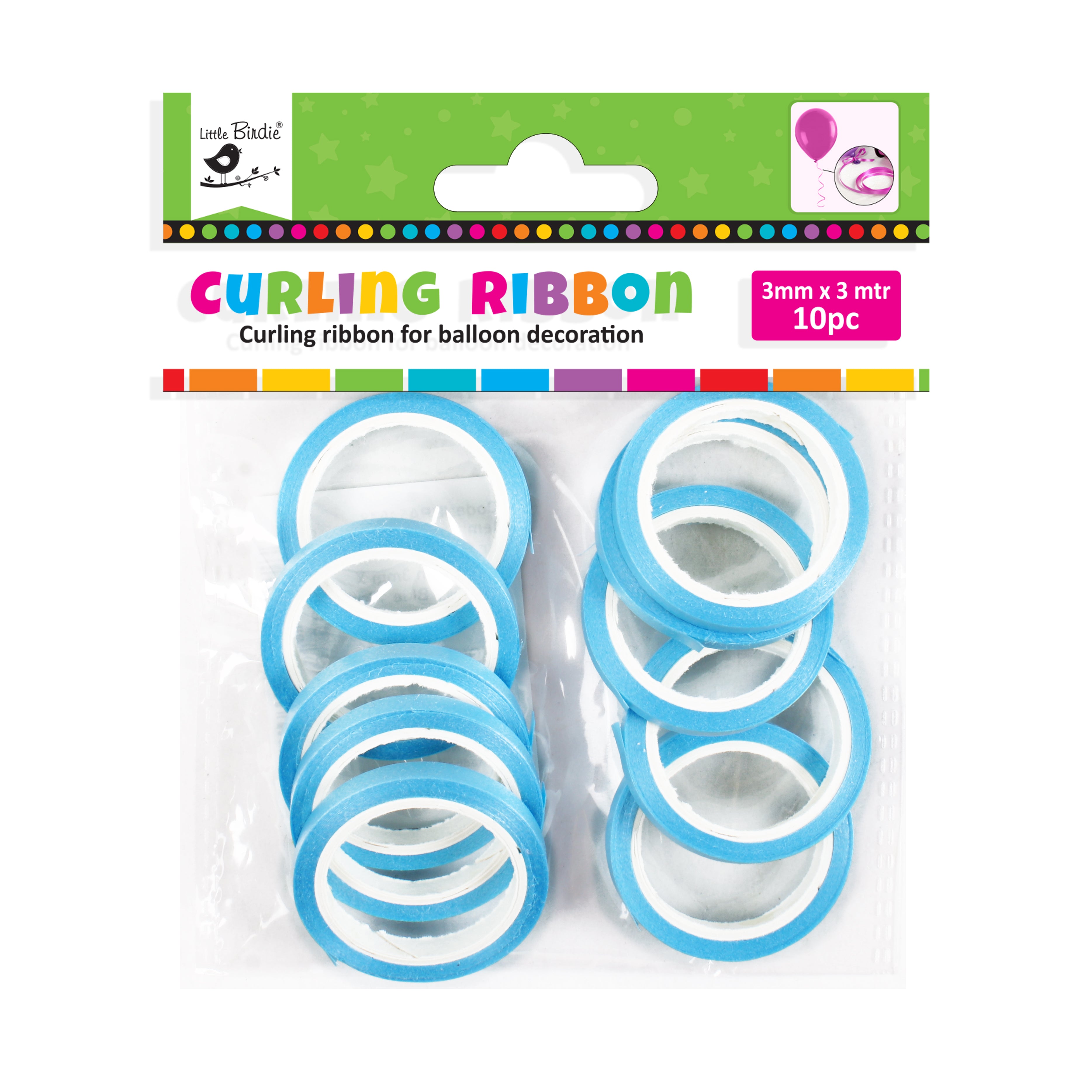 Curling Ribbon For Balloon Decoration 3mm X 3mtr Sky Blue 10pc