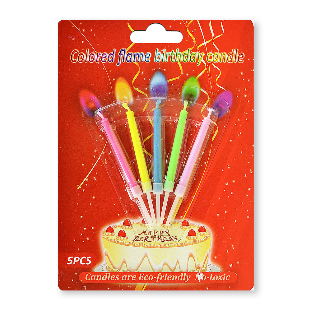 Colored Flame Birthday Candle Asst Col 5Pc Blister Ib