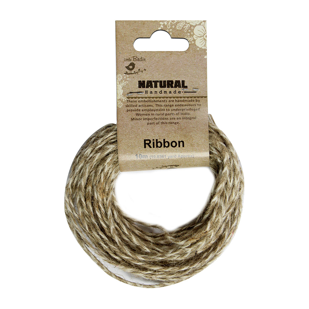 Itsy Bitsy Braided Flat JuteTwine - Natural & White - 7Ply, 10m