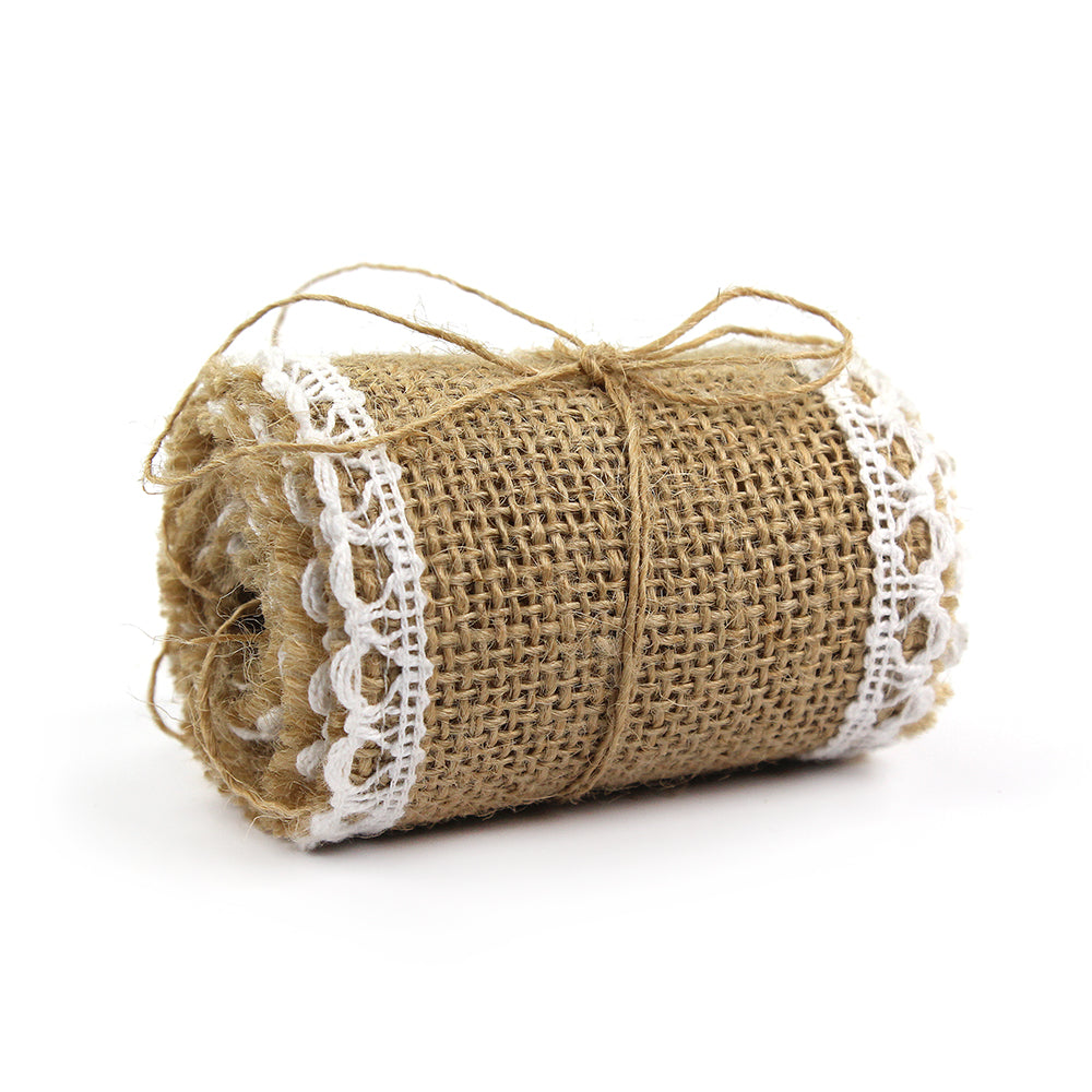 Itsy Bitsy Burlap Roll With Border Lace 6cm, 1m