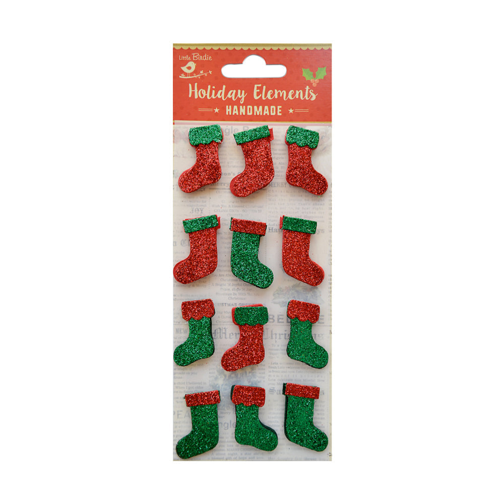 Itsy Bitsy Christmas Stickers - Glitter Stockings, Red and Green, 12 pc