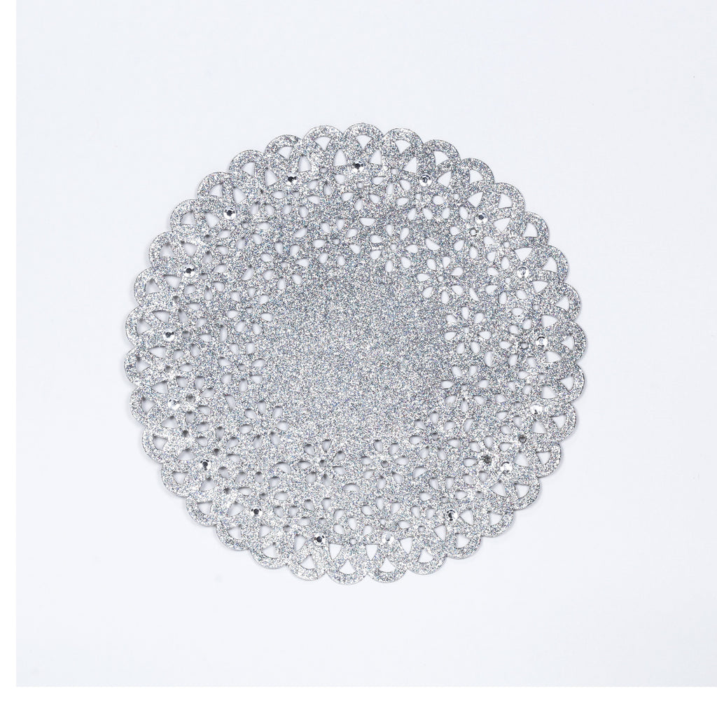 Sparkle Doily Silver 8in 1pc