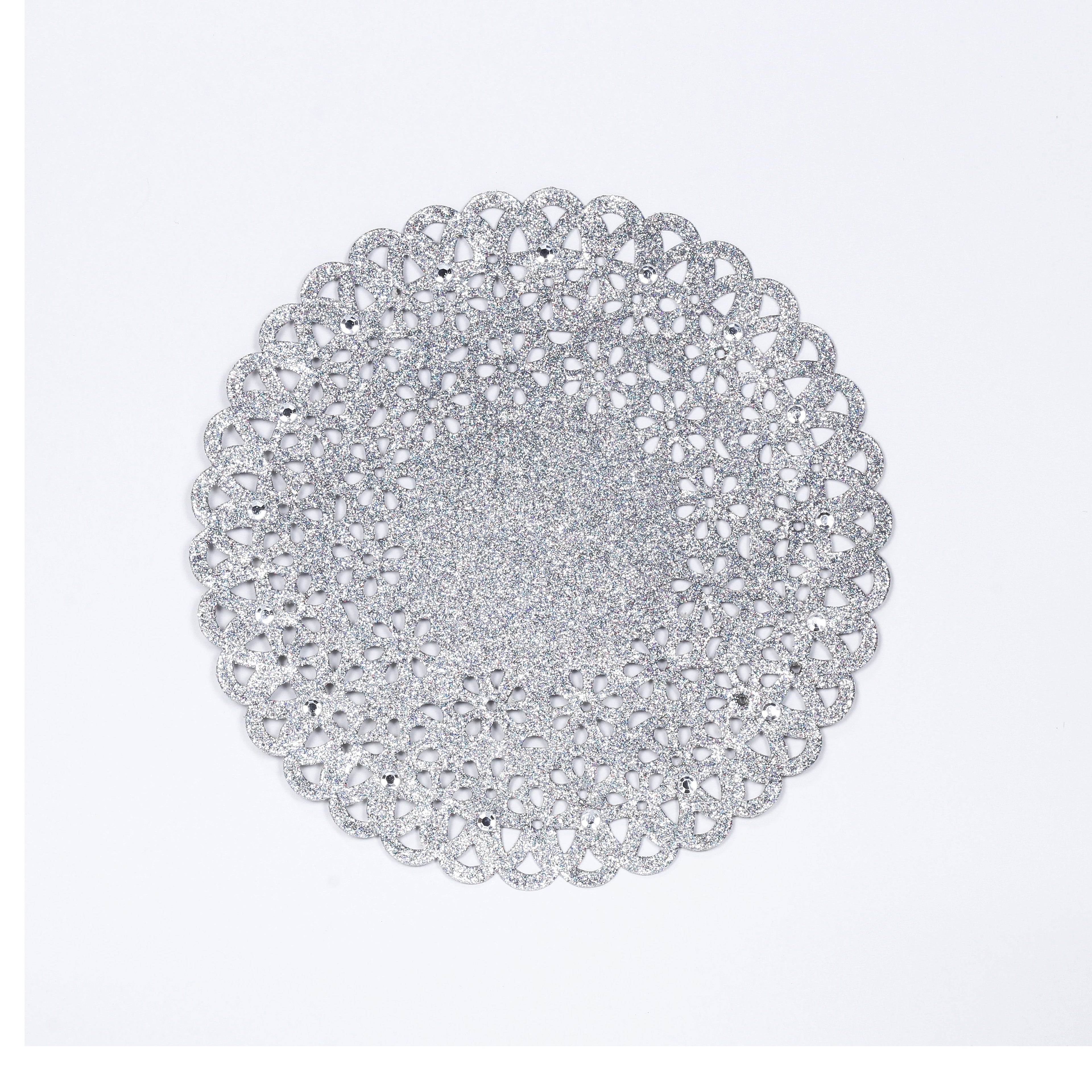 Sparkle Doily Silver 8in 1pc