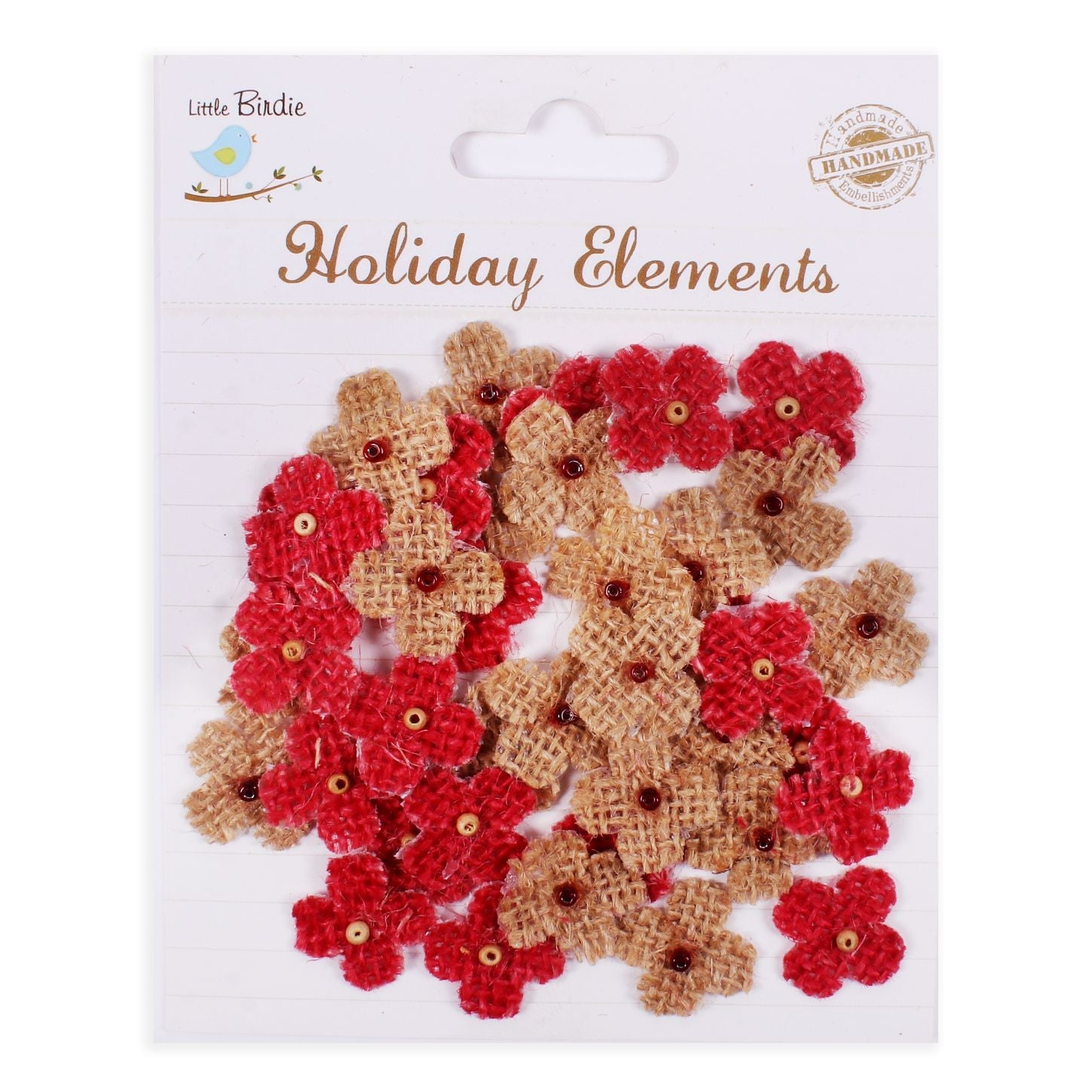 Burlap Mini Beaded Daisies Natural & Red 20Pcs