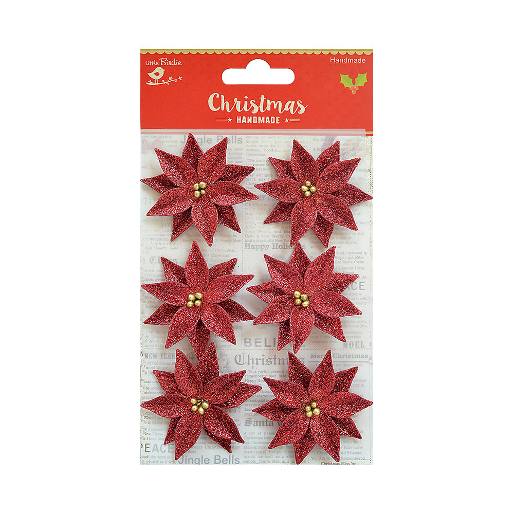 Handmade Flower Christmas Pretty Poinsettia - Red, 6pc