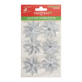 Christmas 5 Petal Poinsettia With Pollen Silver 6Pc