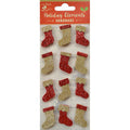 Christmas 3D Mini Glitter Stickers - Stockings, Gold & Red, 12Pcs