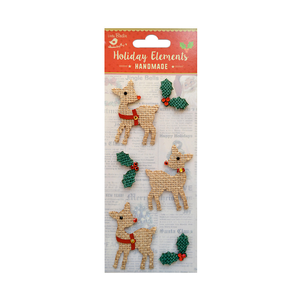 Itsy Bitsy Christmas Stickers - Burlap Reindeer, 4pc