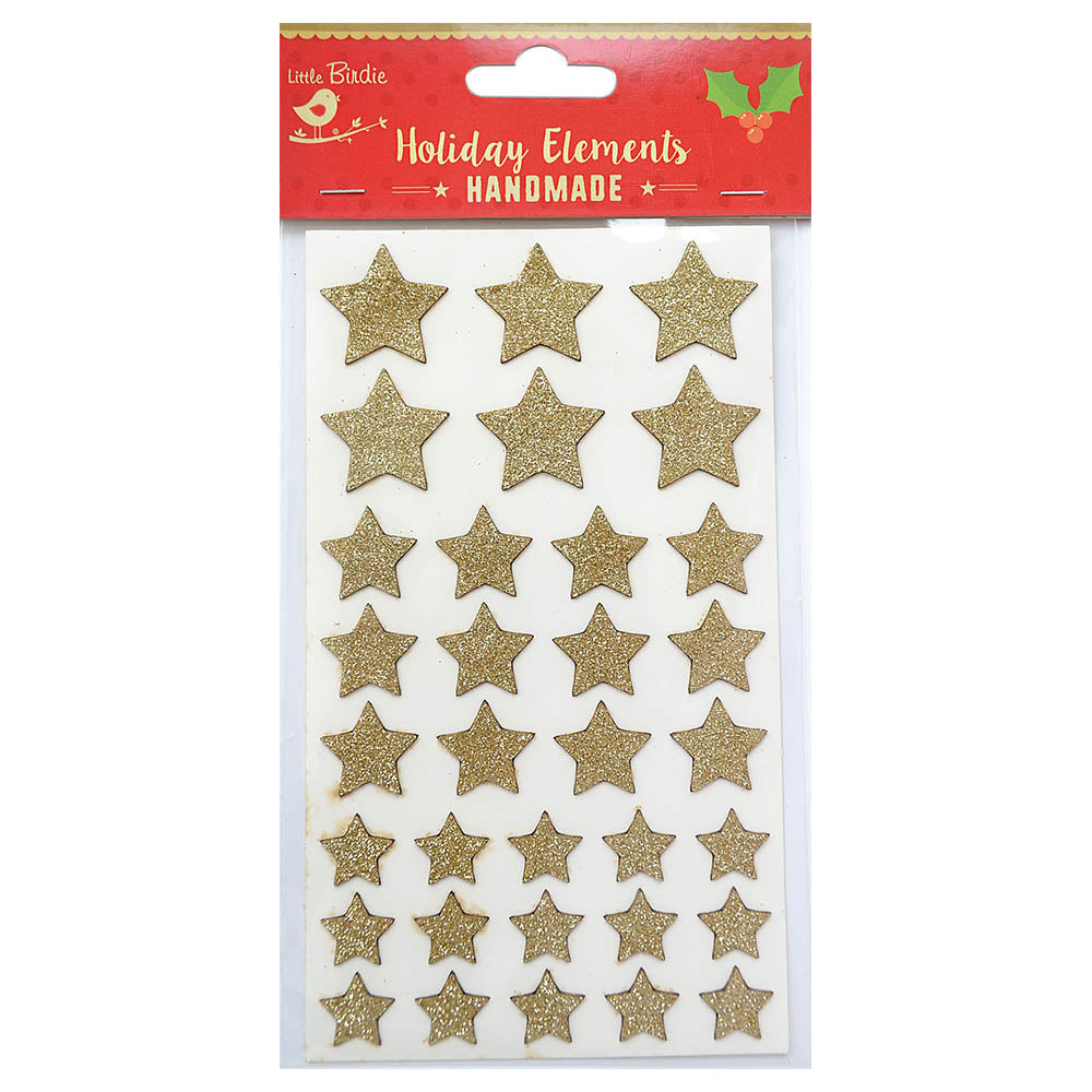 Christmas Glitter Sticker Stickers - Stars Gold, 33Pcs