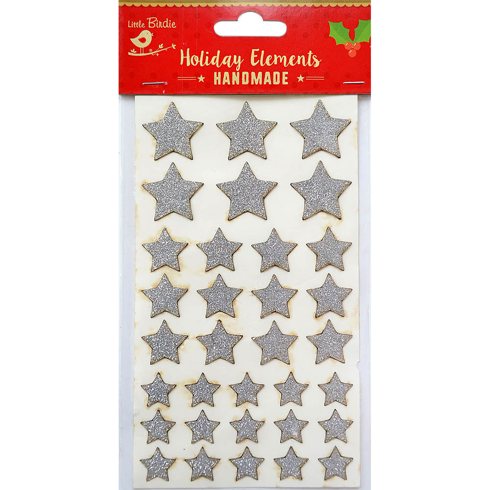 Christmas Glitter Sticker Stickers - Silver Stars, 33Pcs