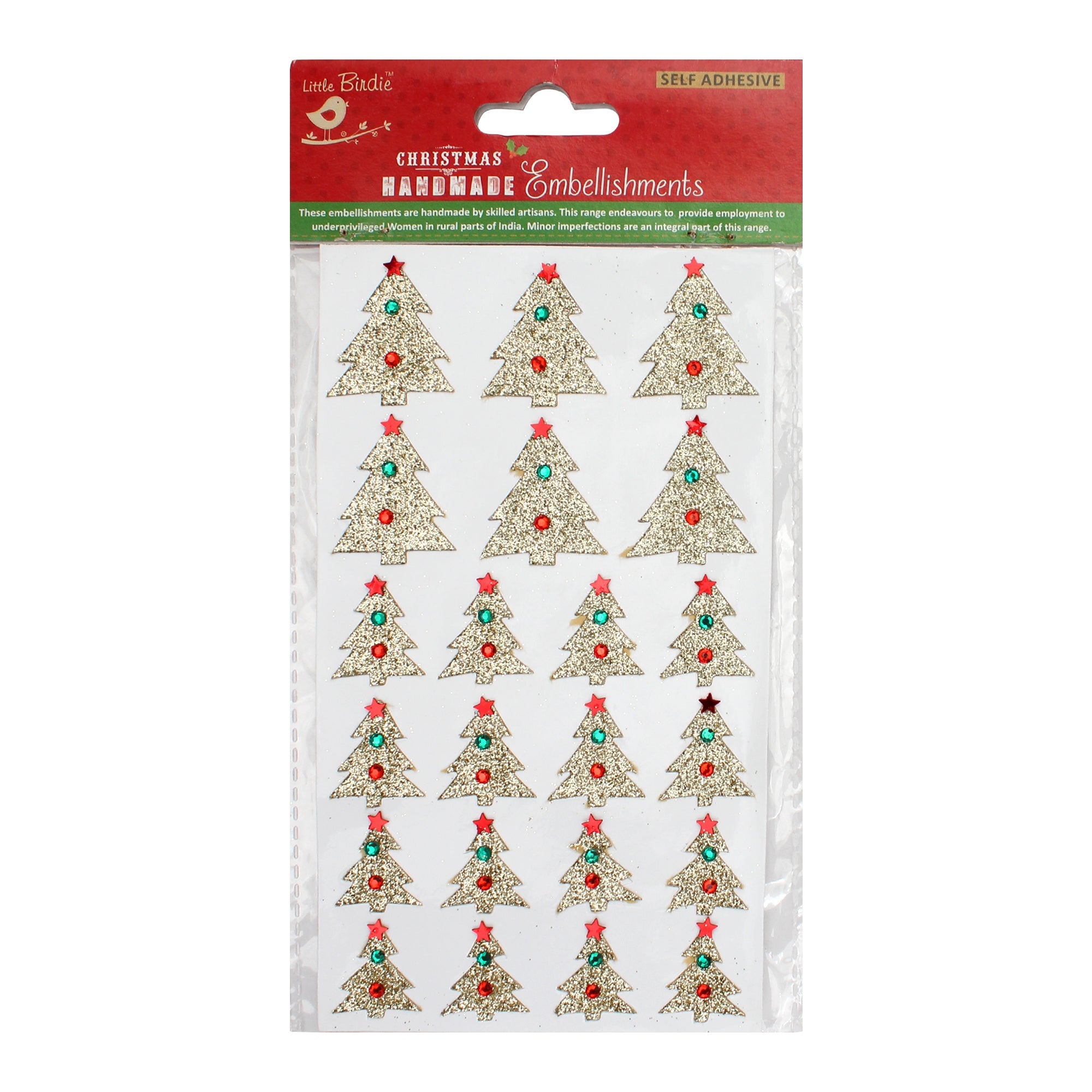 Christmas Glitter Sticker Emb Ornate Tree Gold 22Pcs