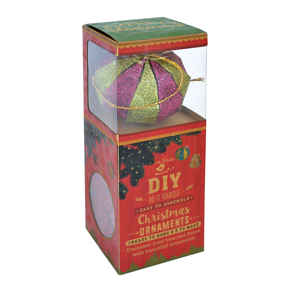 Itsy Bitsy Christmas DIY Ornaments Round Bauble 2inch, 6pcs -Pink & Green