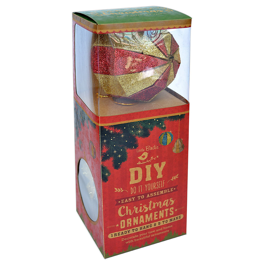 Itsy Bitsy Christmas DIY Ornaments Round Bauble 3inch, 6pcs -Gold & Red