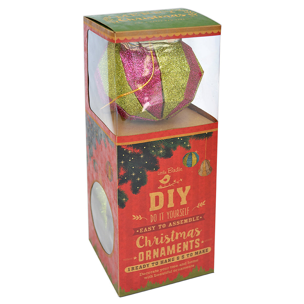 Itsy Bitsy Christmas DIY Ornaments Round Bauble 3inch, 6pcs -Pink & Green