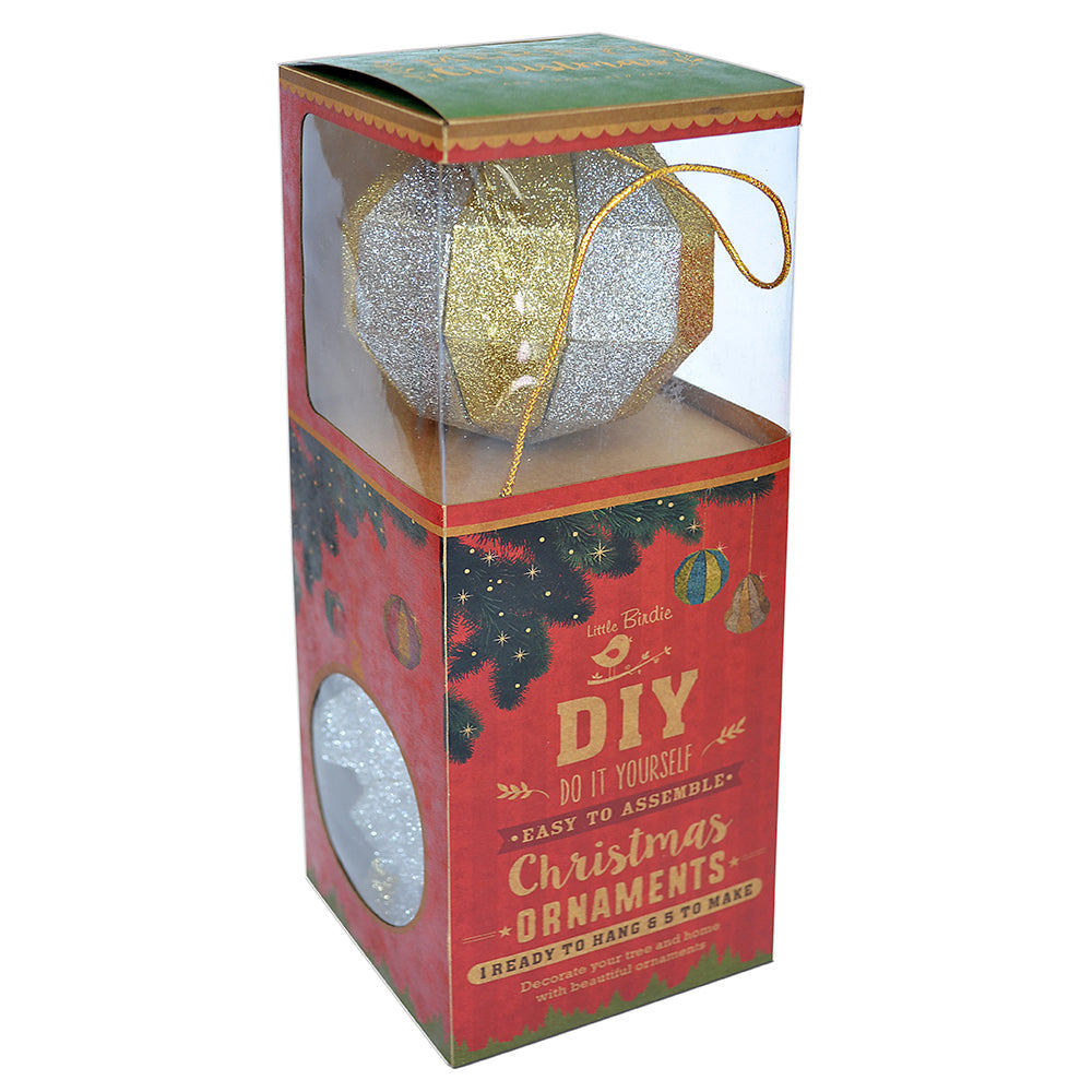 Itsy Bitsy Christmas DIY Ornaments Round Bauble 3inch, 6pcs -Silver & Gold