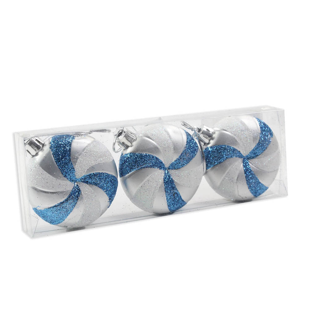 Christmas Decorative Hanging - Candy, Blue And White, 2.5 X 2.5, 1Box