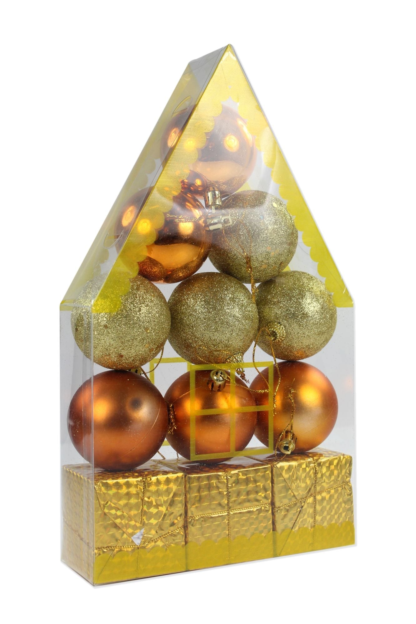 Decorative Christmas Hanging Ornaments - Baubles And Gifts, Orange And Gold, 1 Pack