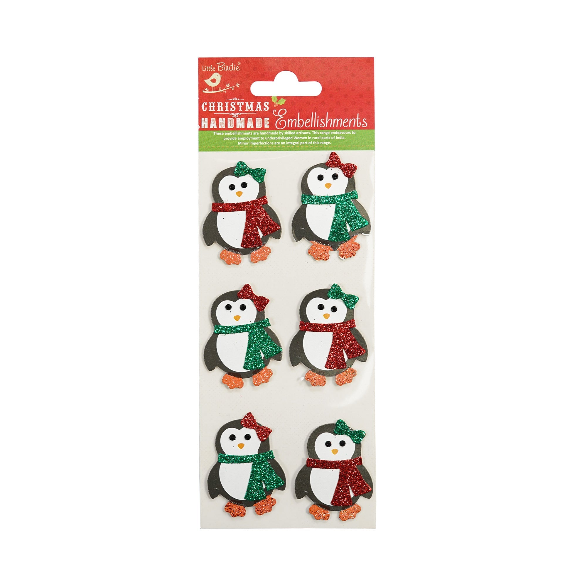 Christmas Glitter Stickers -  Sparkle Penguin, 6pc