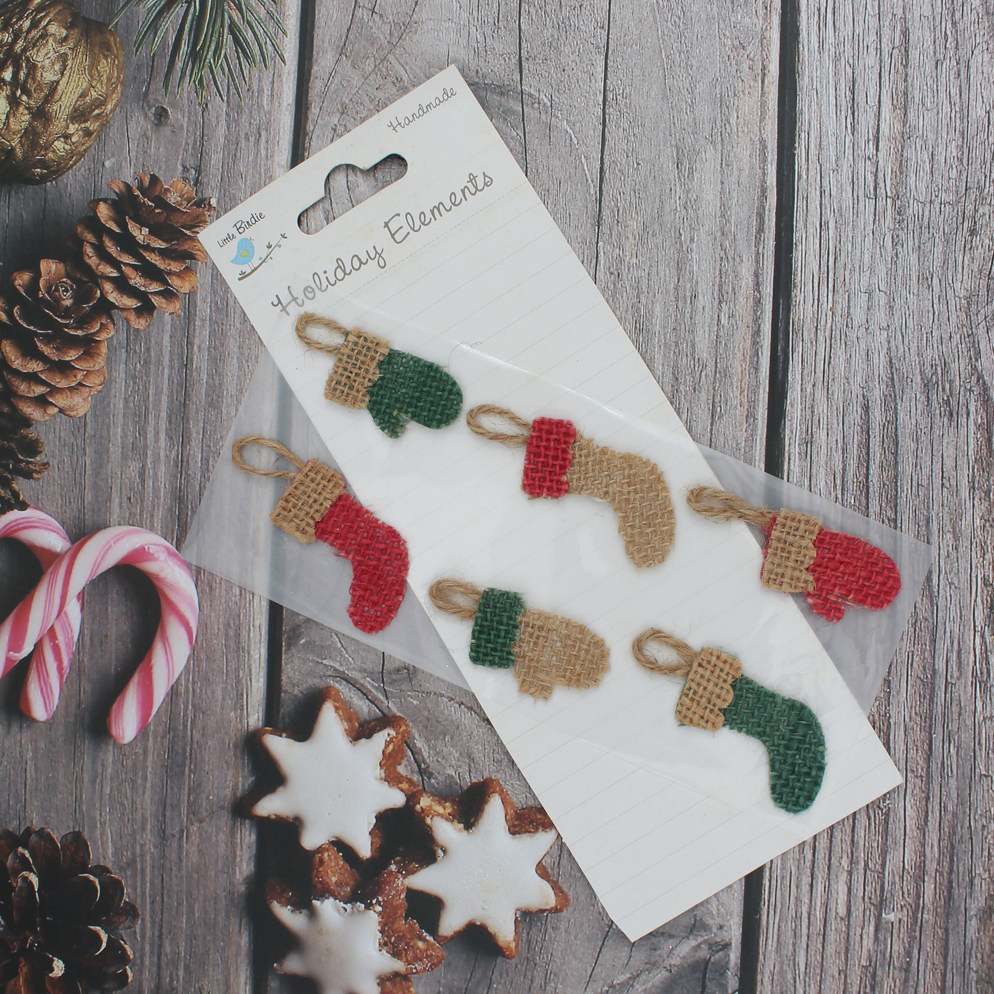 Christmas Burlap Stocking & Gloves 6Pcs