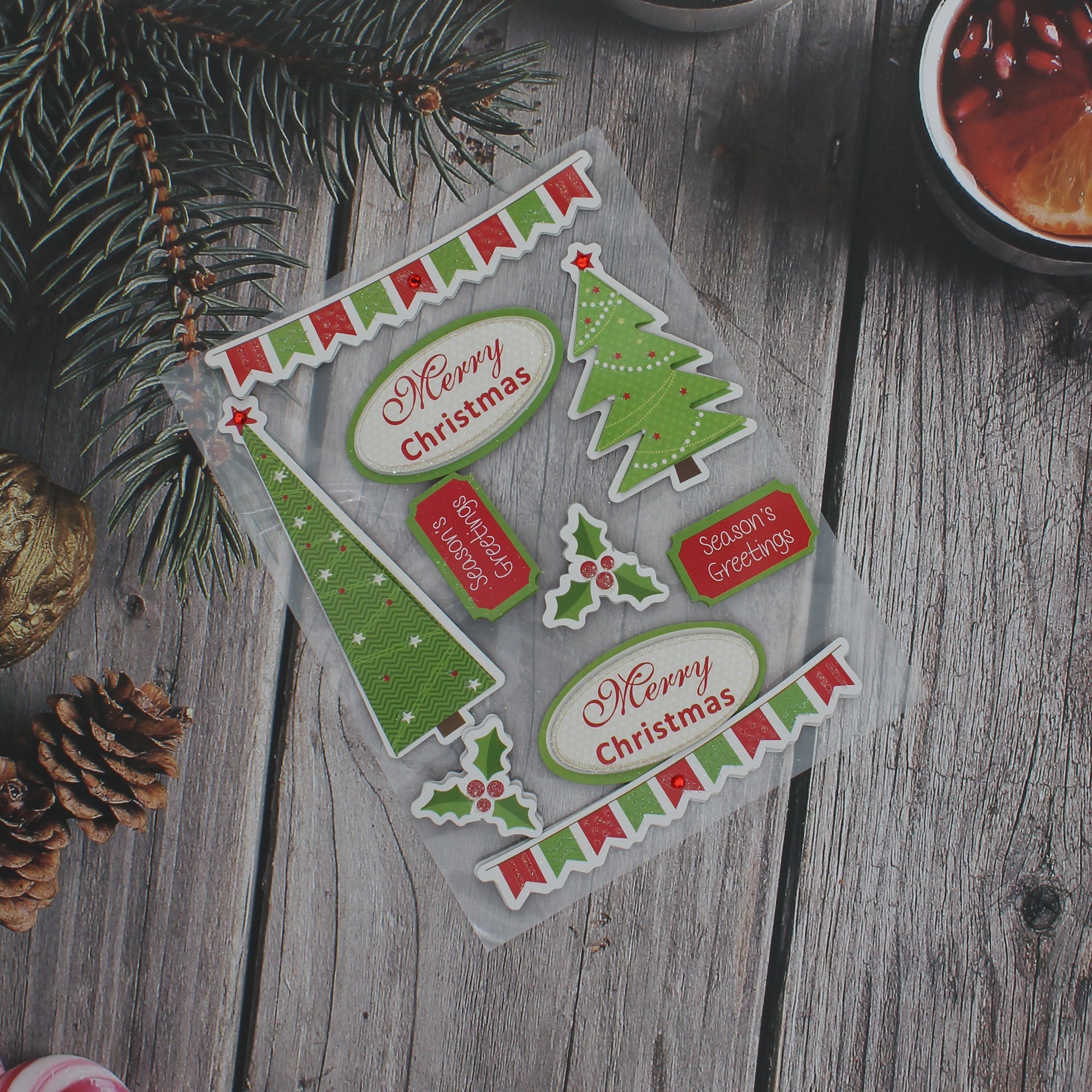 Christmas 3D Emb Decorated Tree W/Banner 10Pcs