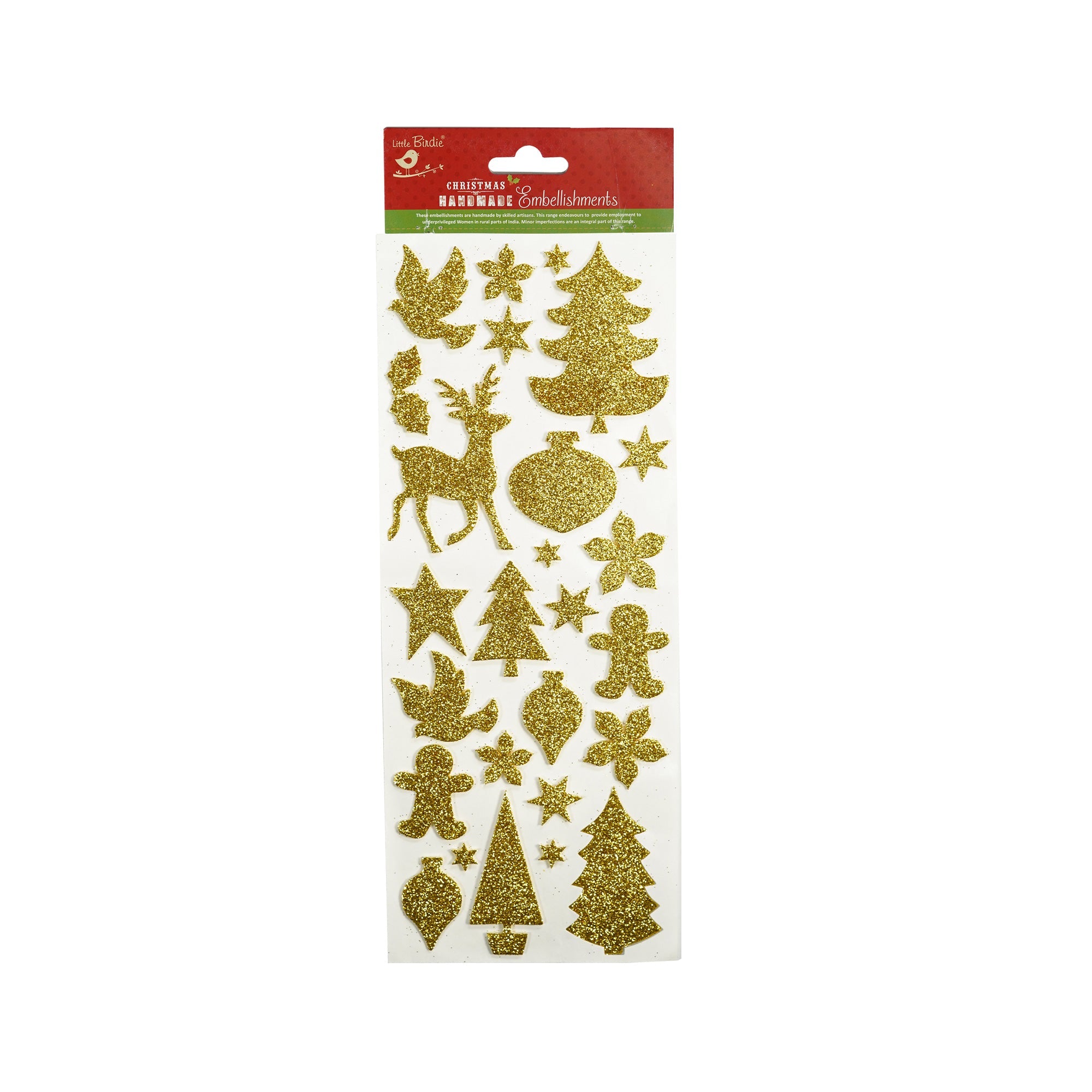 Christmas Glitter Stickers - Festive Charm, Gold, 26Pcs