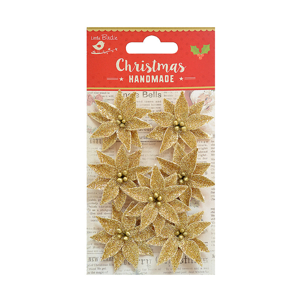 Itsy Bitsy Handmade Flower Christmas Glitter Poinsettia - Gold, 7pc