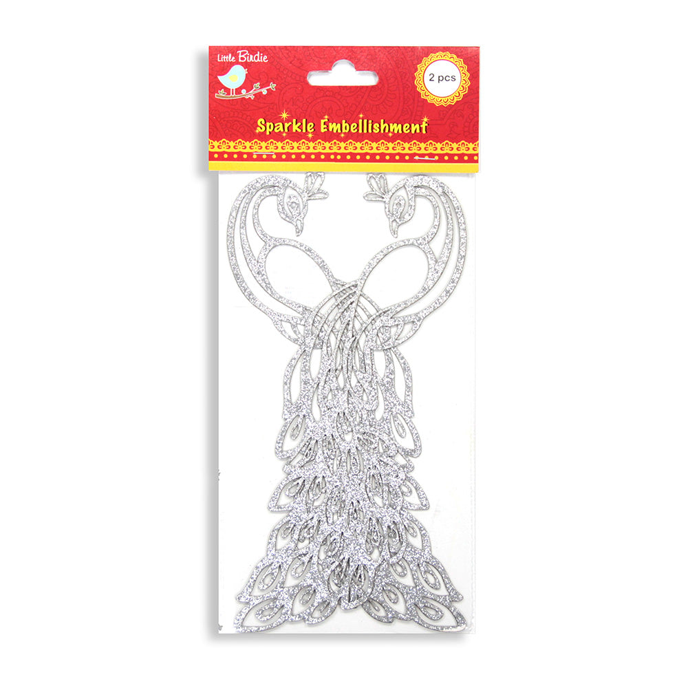 Itsy Bitsy Festive Stickers Peacock - Silver, 2Pc