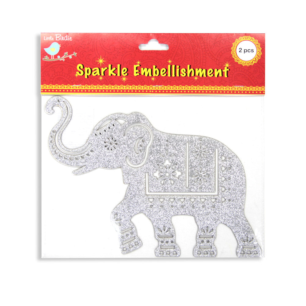 Itsy Bitsy Sparkle Stickers - Silver Elephant, 2Pc