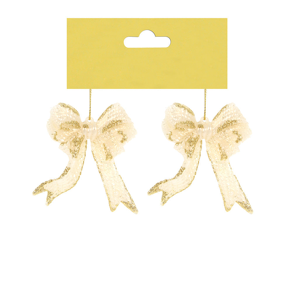Christmas Decorative Hanging 2Pc- Glitter Bow Gold
