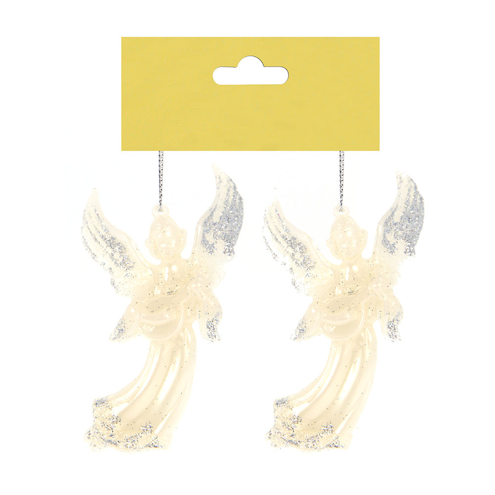 Christmas Decoration Hanging 2Pc- Glitter Angel Silver