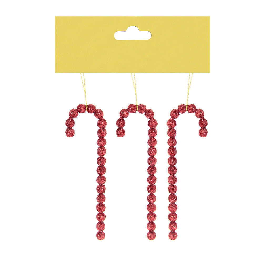 Christmas Decoration Hanging 140Mm- Beaded Glitter Candy Cane Red