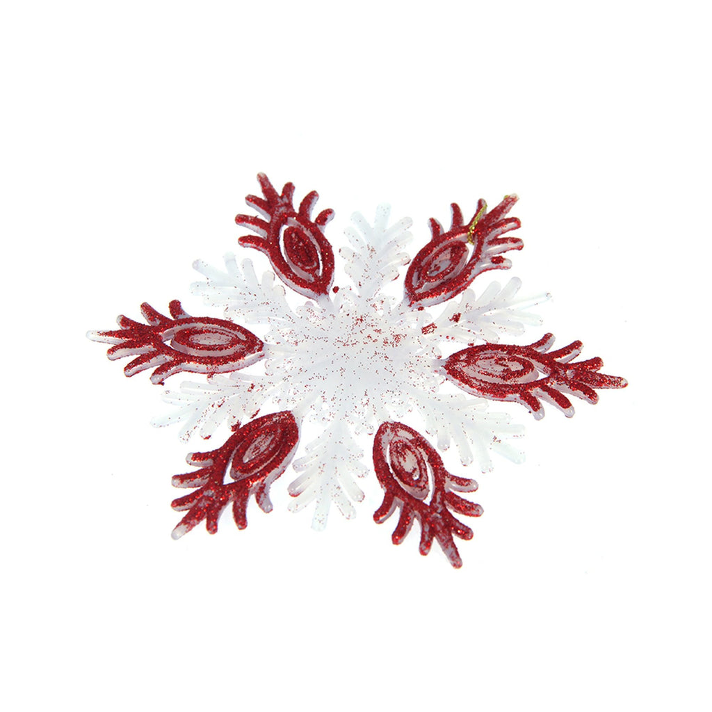 Christmas Decorative Hanging -Glitter Snowflake, Red And White, 100Mm, 1Pc
