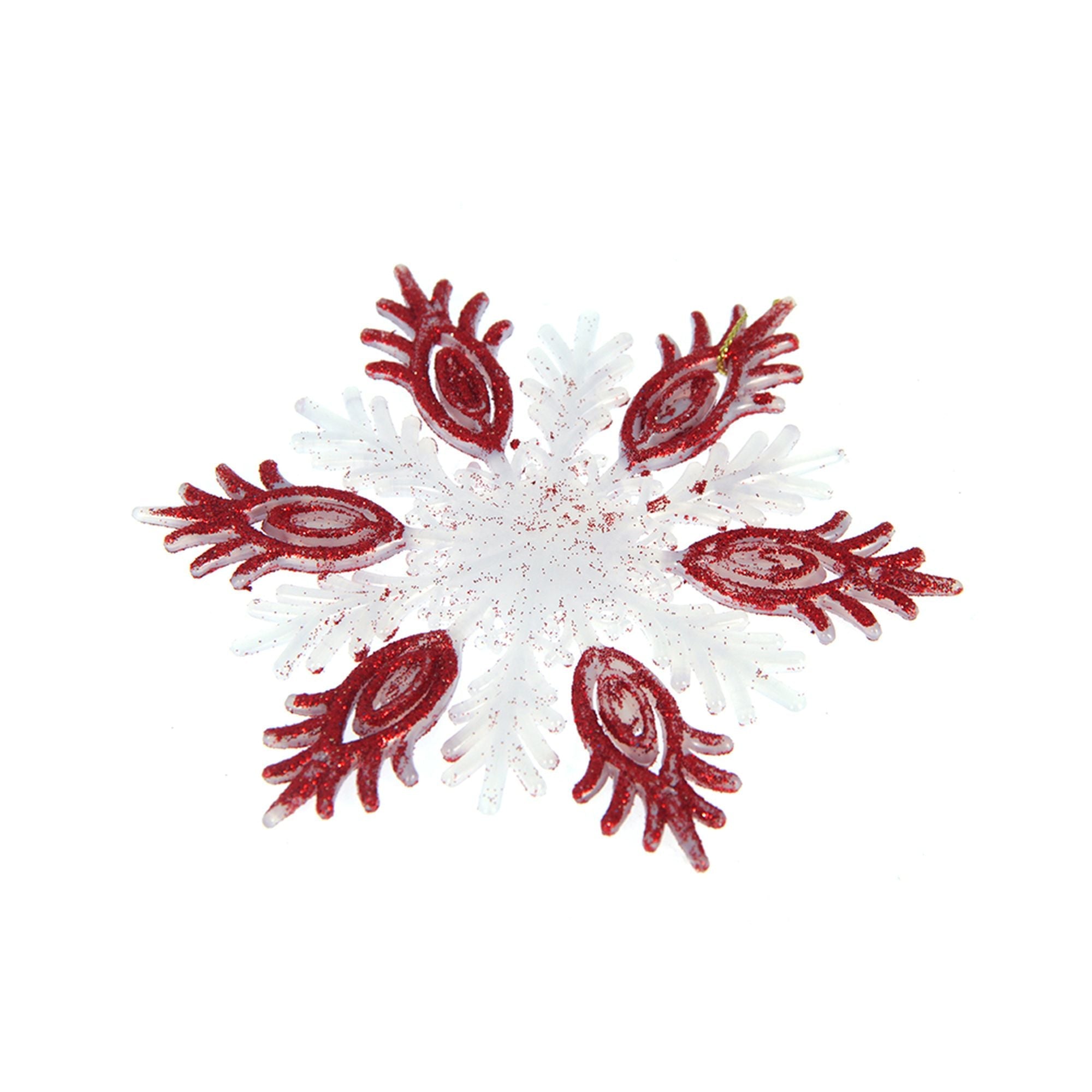 Christmas Decorative Hanging -Glitter Snowflake, Red And White, 100Mm, 1Pc